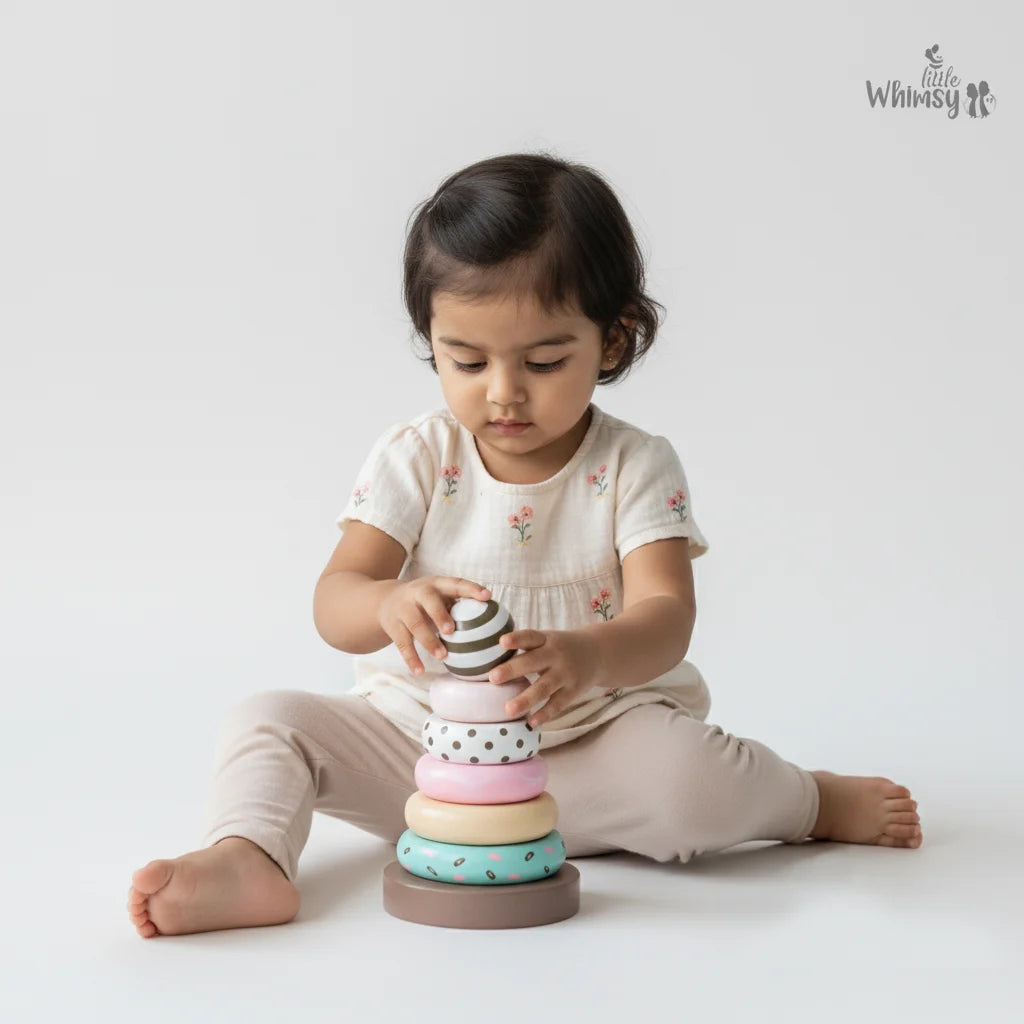 Donut Delight Wooden Ring Stacker – Safe, Montessori Baby Toy