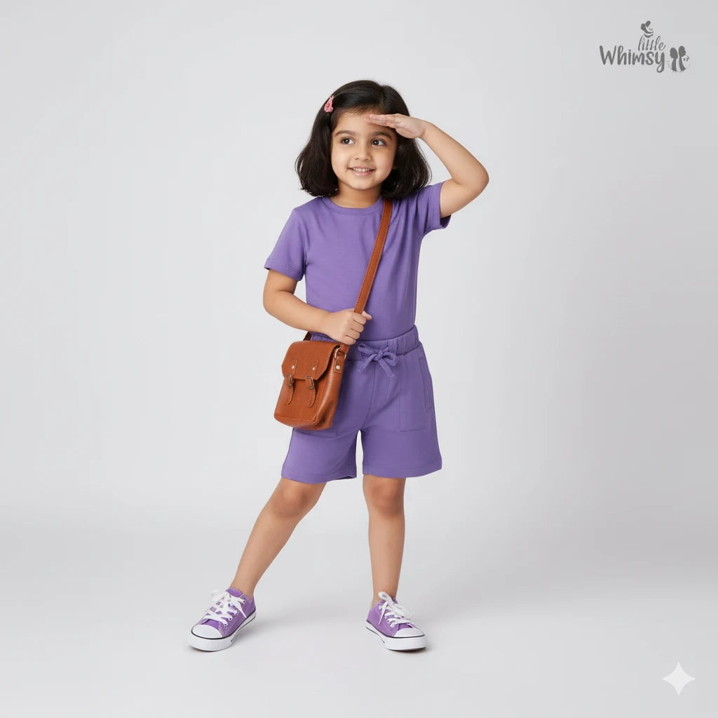 Dusty Lavender Co-ord Set with Short Sleeves & Trousers