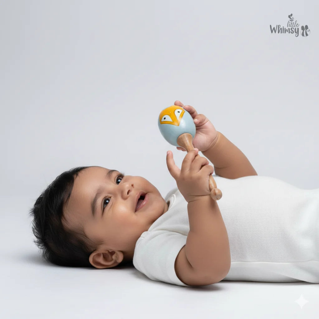 Foxy Tots: Wooden Fox Print Baby Rattle