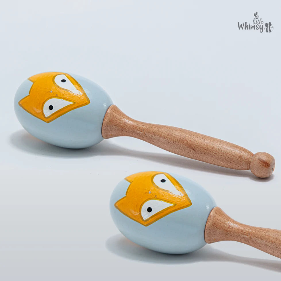 Foxy Tots: Wooden Fox Print Baby Rattle