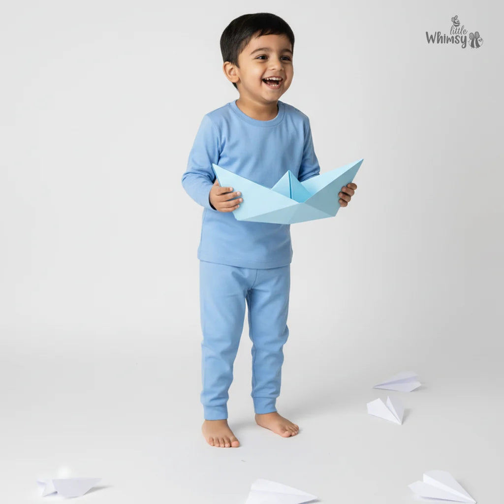 Light Steel Blue Co-ord Set with Full Sleeves & Trousers