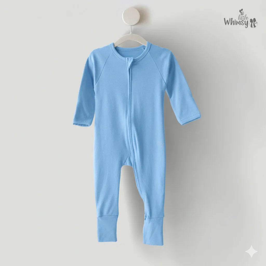 Light Steel Blue Full-Sleeve Baby Romper