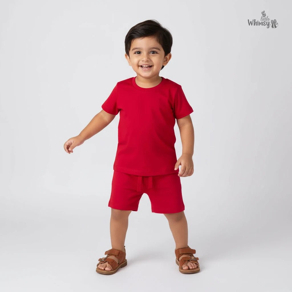 Cherry Red Co - ord Set with Short Sleeves & TrousersLittle WhimsyOrganic Co - ord Set