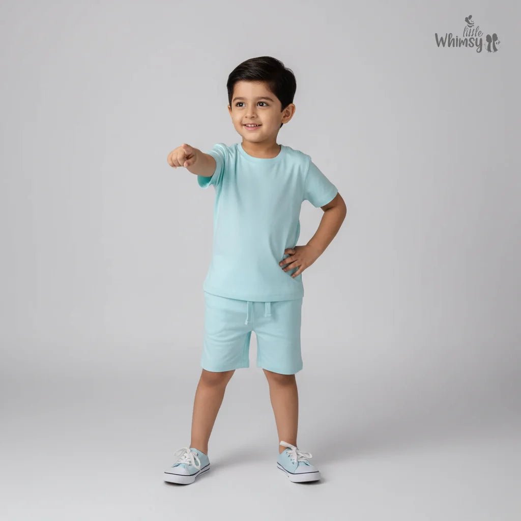 Pastel Teal Co - ord Set with Short Sleeves & TrousersLittle WhimsyOrganic Co - ord Set