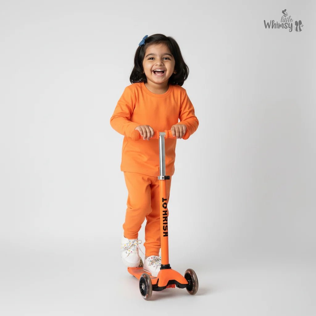 Peach Orange Co - ord Set with Full Sleeves & TrousersLittle WhimsyOrganic Co - ord Set