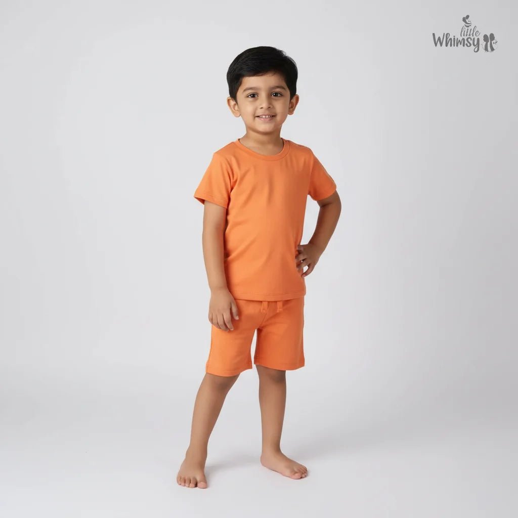 Peach Orange Co - ord Set with Short Sleeves & TrousersLittle WhimsyOrganic Co - ord Set